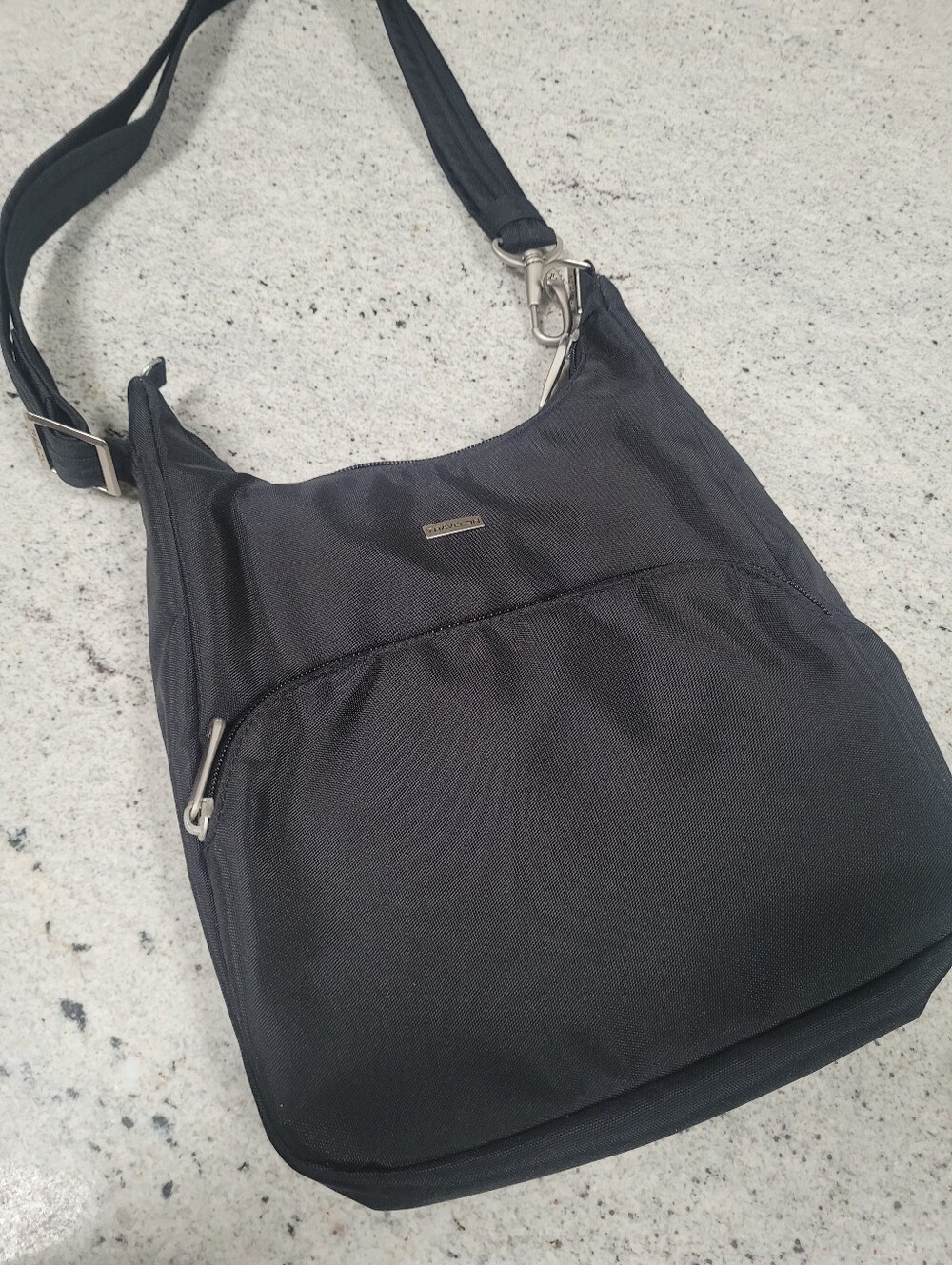 Travelon Crossbody Black Silver Adjustable Strap Shoulder Bag RFID Light